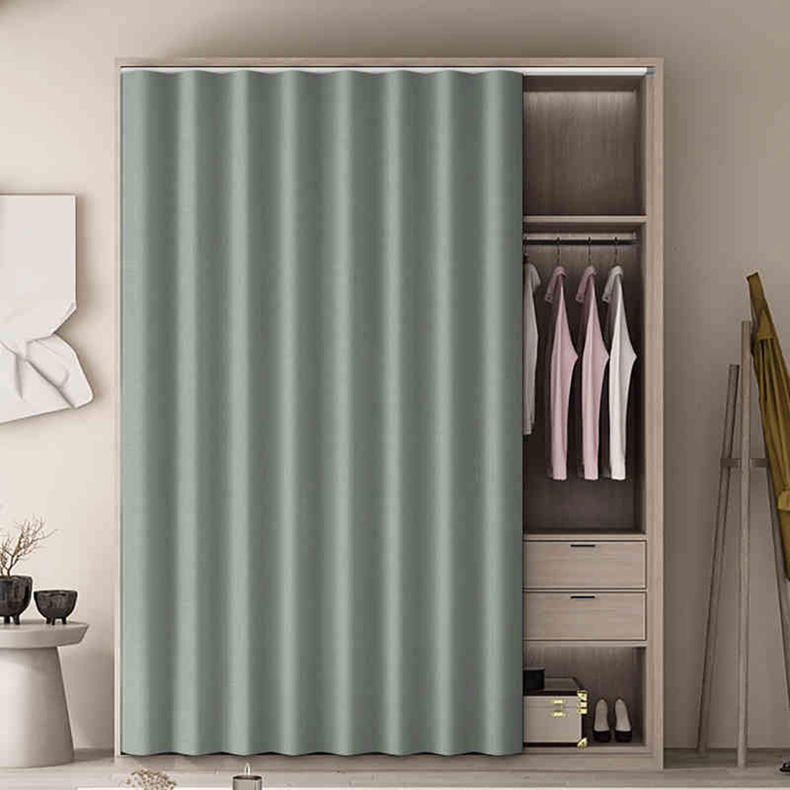 Cammeciso Green Wardrobe Self Adhesive Dust Curtain,Curtain Dustproof For Storage Cabinets,Bookcase Dustproof Curtain,No Drilling Is Required With Track Rail,For Bedroom,Living Room,Bookcase