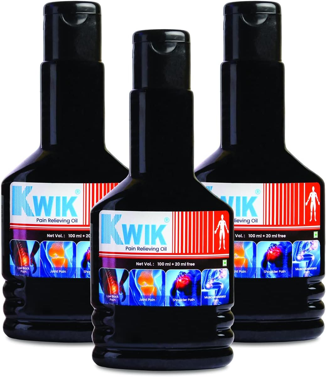 OZONE KWIK Pain Relief Oil with Cinnamomum & Mahanarayan Oil | Ayurvedic Pain Relief Oil | For Joint, Back, Knee, Shoulder & Muscle pain | 120ml (Pack of 3)