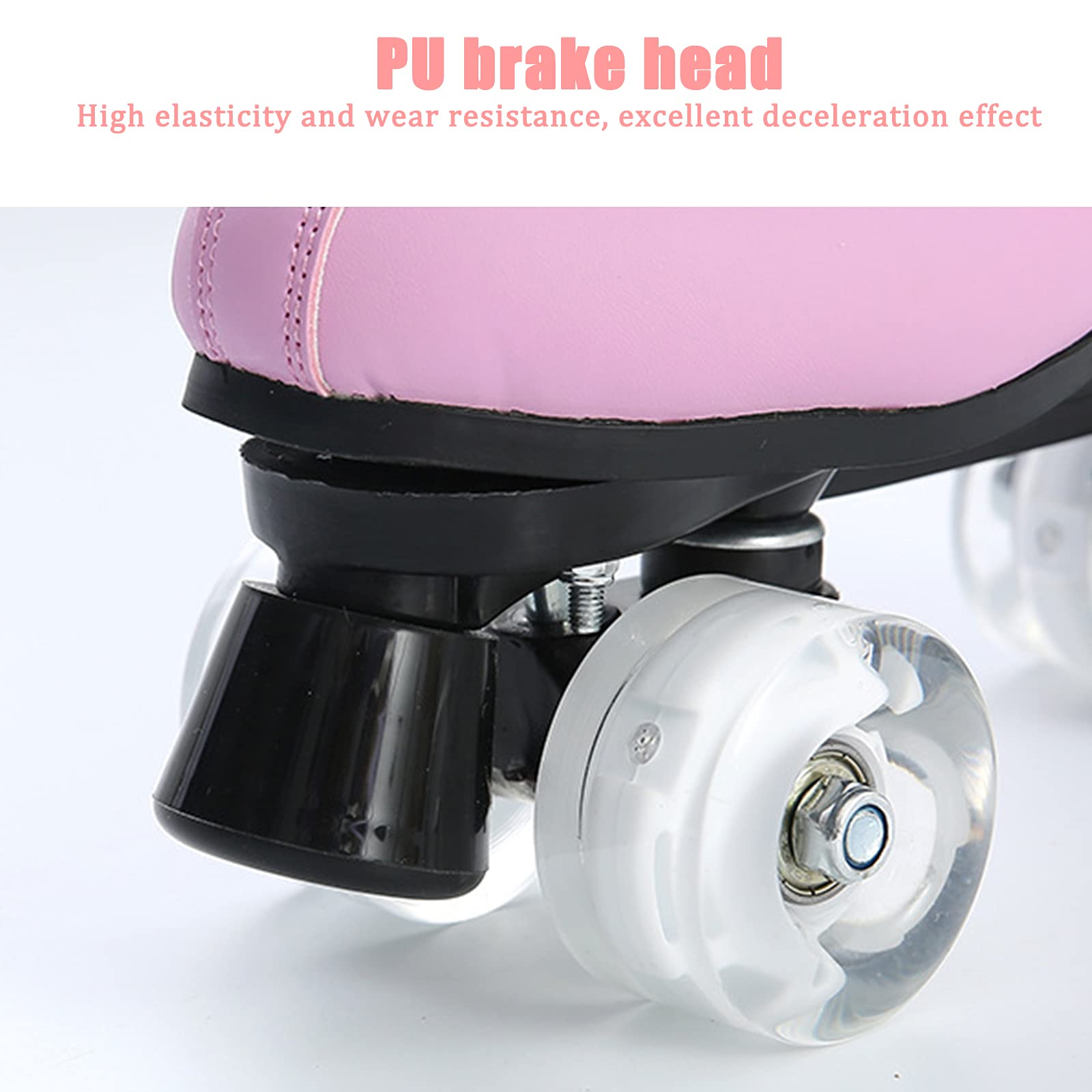 Klzzuk Patines Rosas para Mujer, Patines Paralelos Clásicos de Cuero de PU Patines de Dos Hileras de 4 Ruedas con Ruedas de PU Intermitentes, Roller Skates Brillantes para Interiores y Exteriores