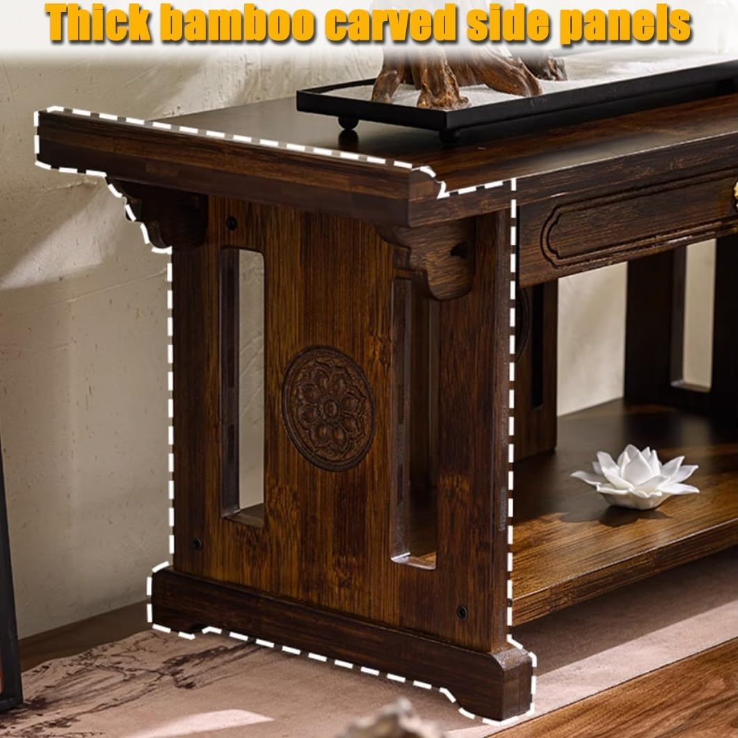 YVYKFZD Chinese Shrine Altar Table, Bamboo Buddha Statue Stand, Small Meditation Table Buddha Niche with Pull-Out Shelf, Personal Offering Tables for Worship Prayer(40x25x28cm/15.7"x9.8"x11.0")