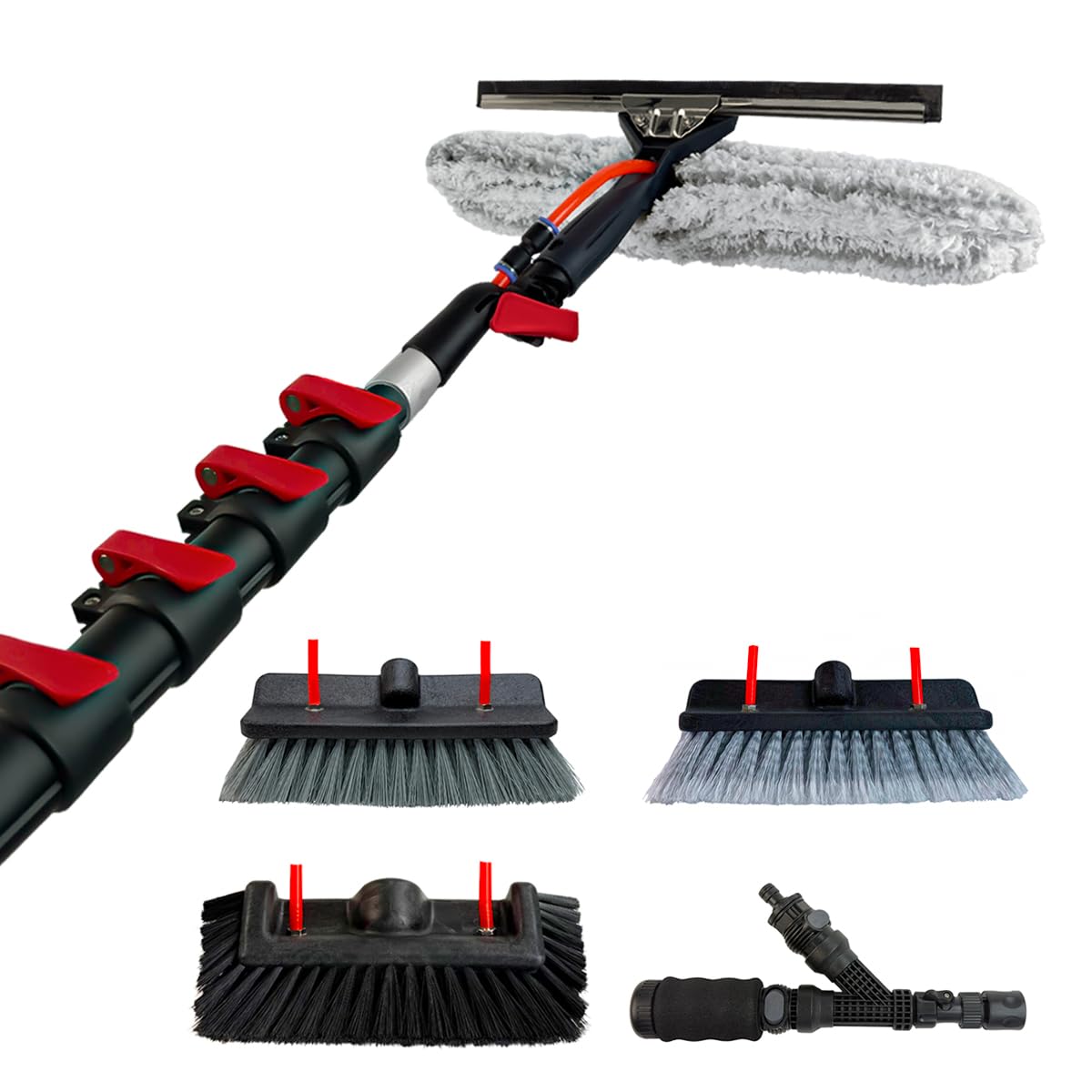 Aquascopic varilla telescópica de aluminio All-in-One - 7,2 m - con cepillo para paneles solares, de 5 superficies, para fregar y combinador de lavado