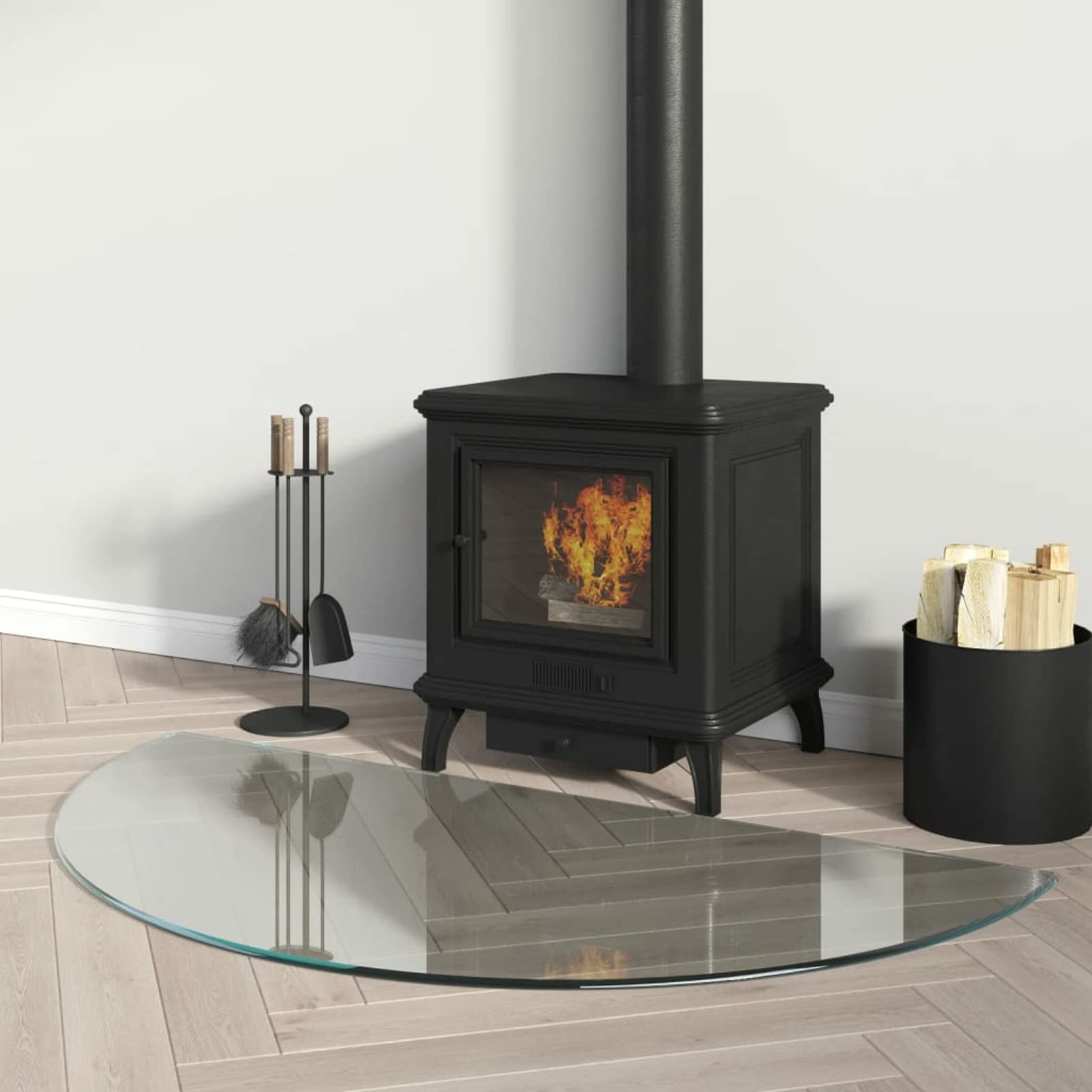 Placa de cristal para chimenea, semicircular, 1000 x 500 mm, protector de suelo para parquet y superficies laminadas, base de estufa resistente a altas temperaturas, cubierta de suelo de vidrio