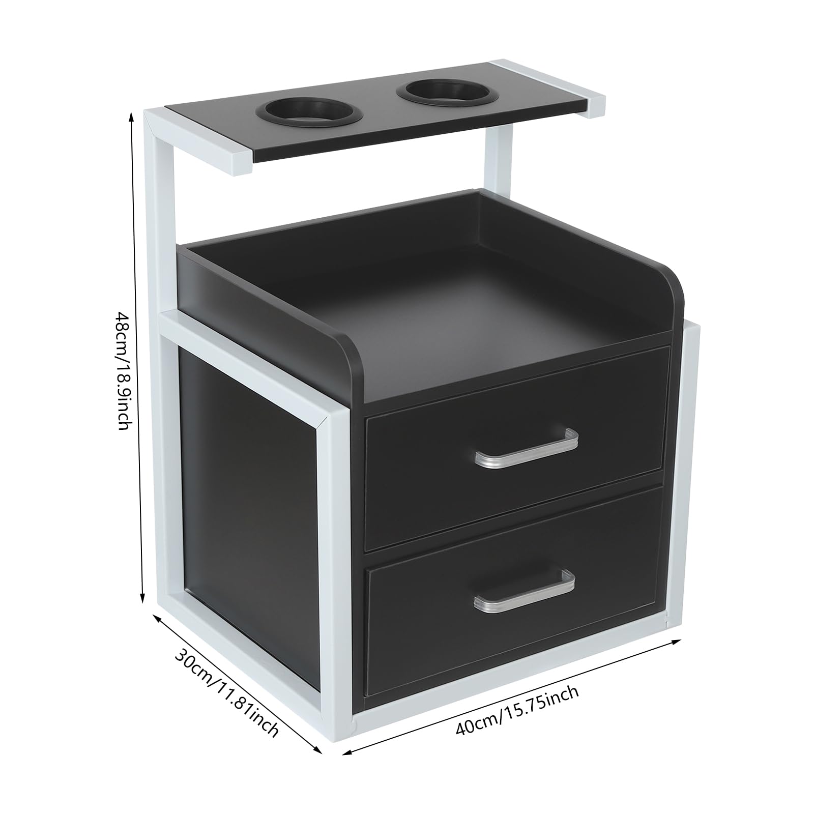 Eapmic Salon Cabinet with Drawers, Suspended Salon Wall Cabinet, Salon Stations Salon Table with 2 Drawers, Stylist Storage Cabinet Beauty Station with 2 Hair Dryer Holders (Black+Silver)