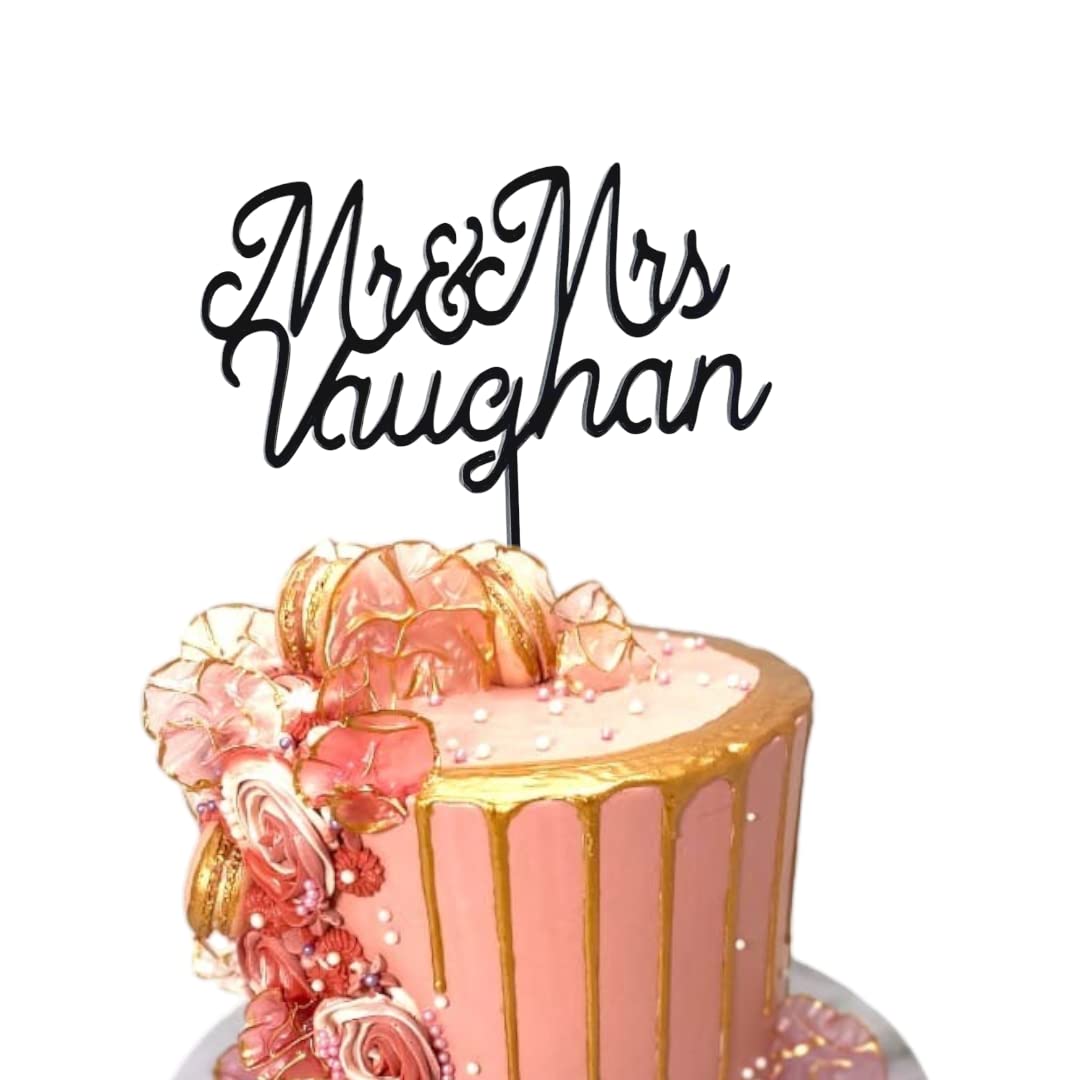 PERSONALISED WEDDING CAKE TOPPER, CUSTOM WEDDING CAKE TOPPER (5 inches, BLACK)