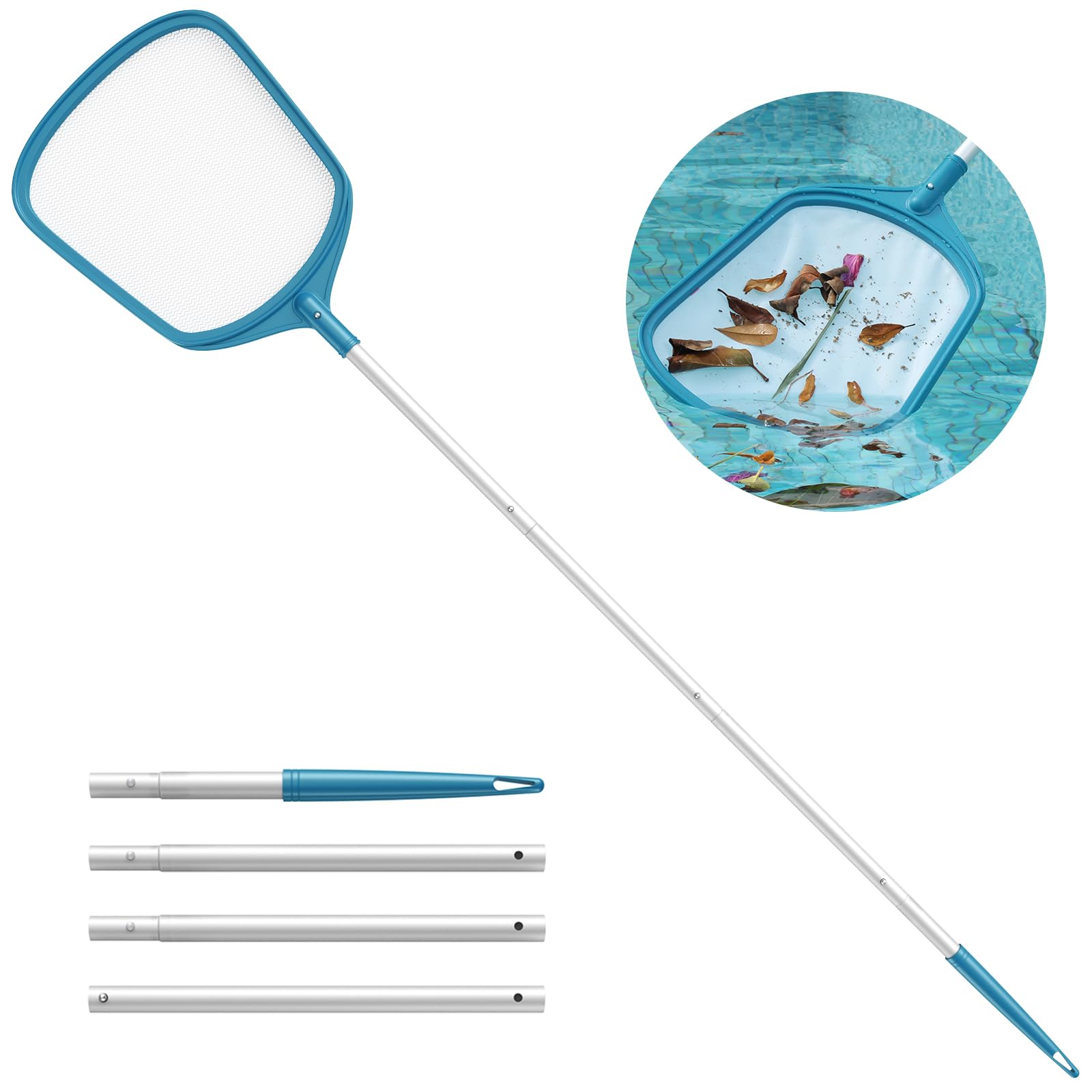Épuisette Télescopique Pour Piscine - Filet En Acier Inoxydable - Manche Longue 85cm - Nettoyage Étang