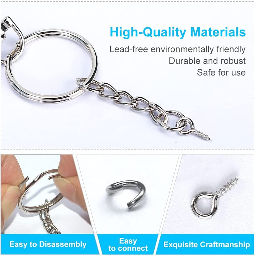 100 Pezzi Anello Portachiavi, d'argento Anelli aperti Diametro 25mm, Cerchio Portachiavi split con Vite Occhielli Ganci Adatto Usato per Key Chains