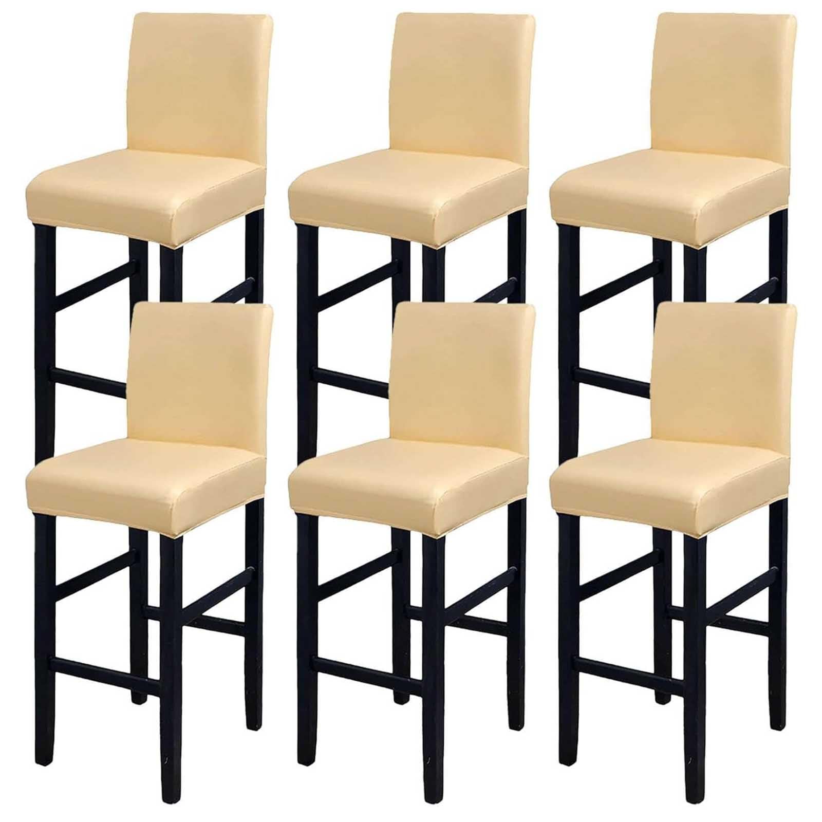 Leomix PU Waterproof Bar Stool Covers, Stretch Removable Barstools Covers, Counter High Leg Low Back Chair Covers, for Cafe Dining Room,J,6pack