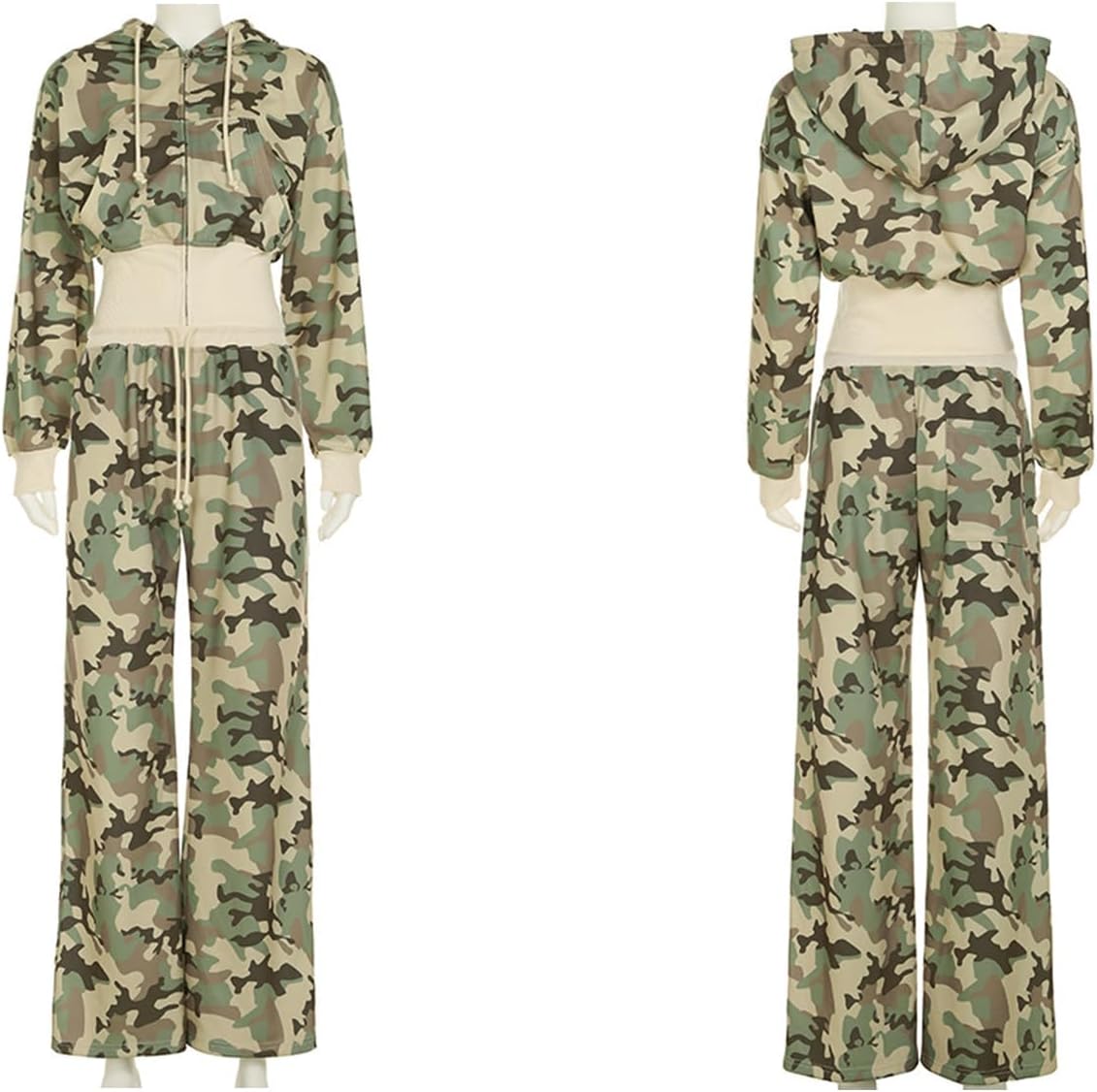 Sweatsuits Women 2 Piece Outfit Crop Camo Zip Up Hoodies Sweatshirt Y2k Camouflage Sweatpants Set Tracksuit - Image 7