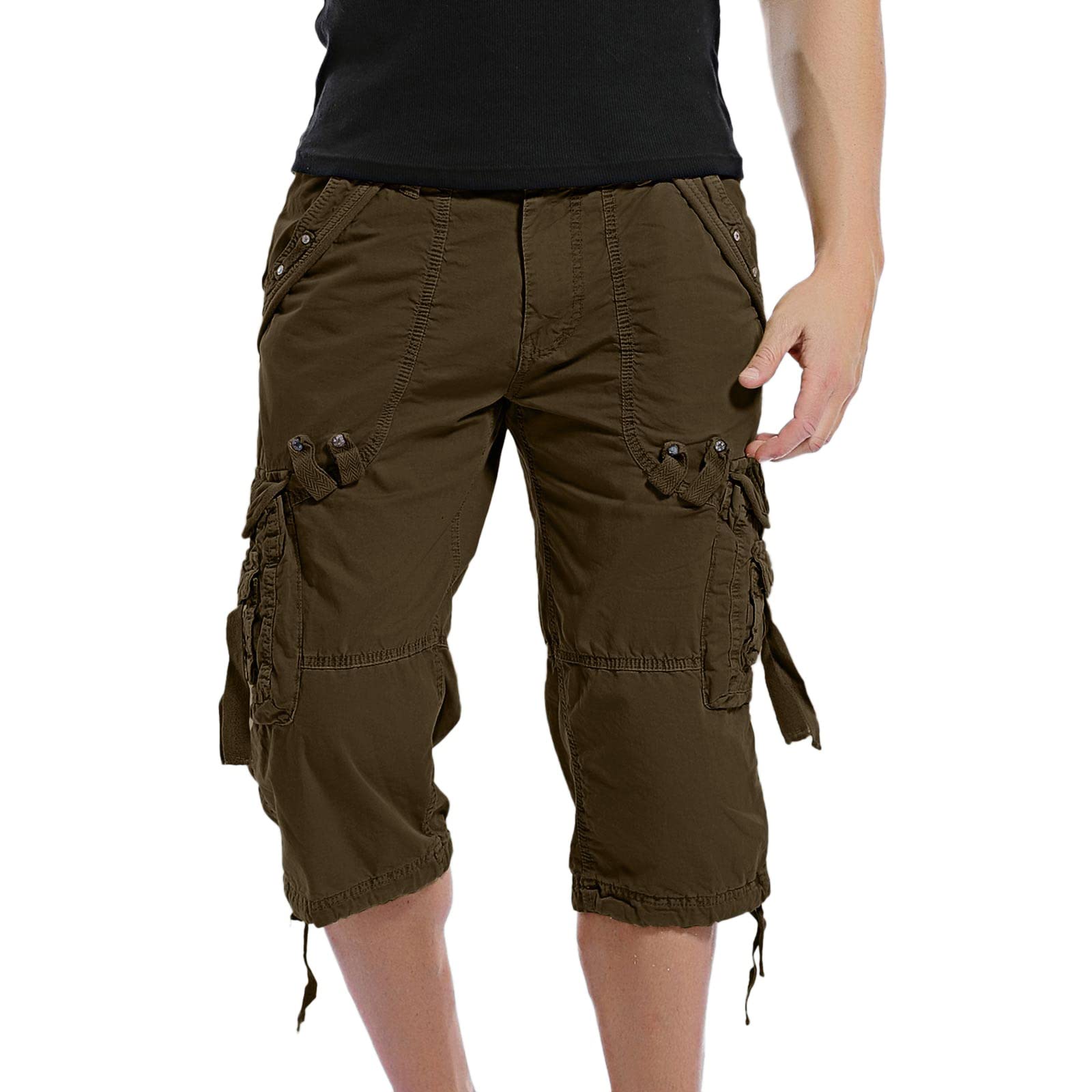 Mens Cargo Shorts Capri Twill Below Knee Relaxed Fit Outdoor Hiking Pants Straight Leg Long Shorts with Multi Pockets Green 32