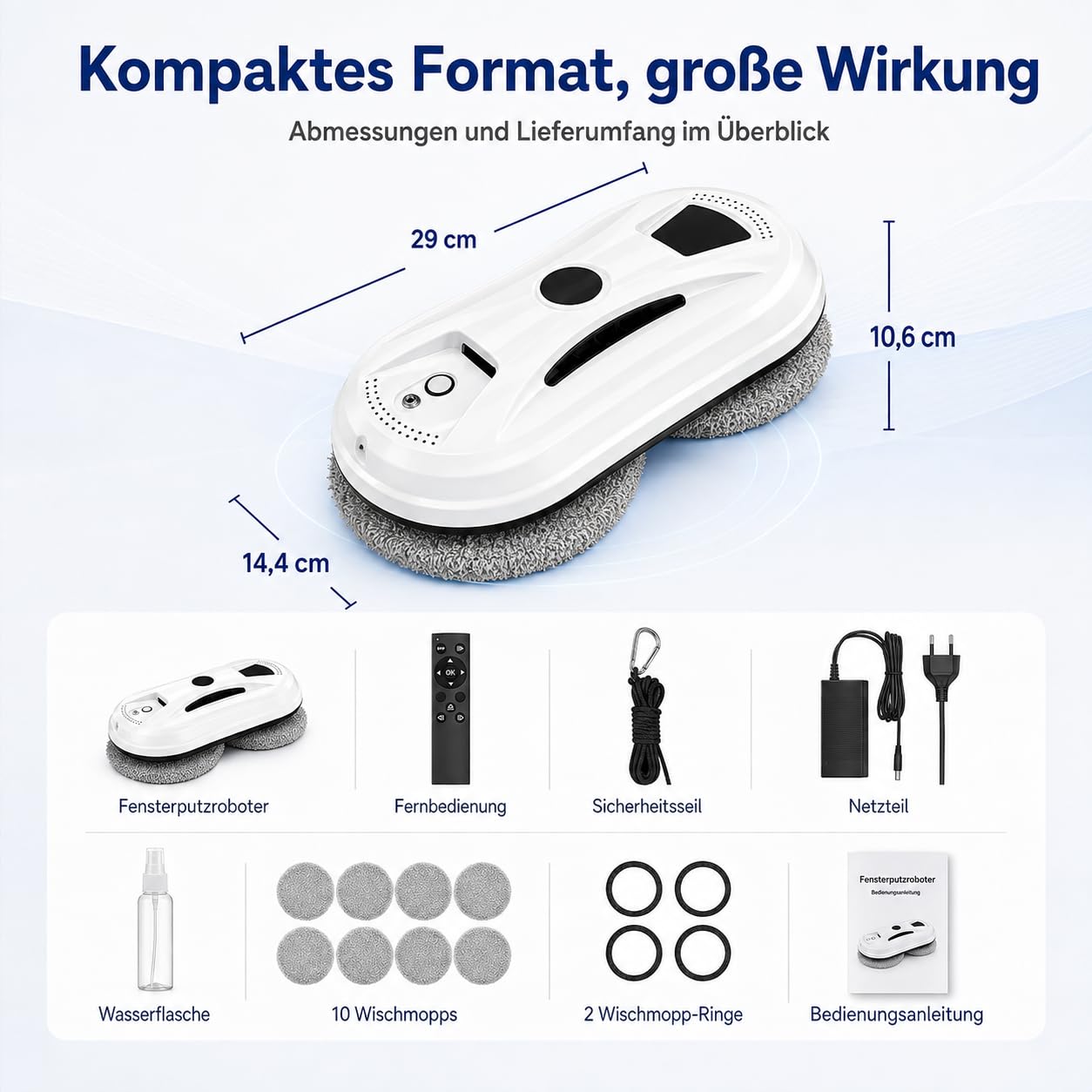 Osmo RoboClean Fensterputzroboter - 2027 Robo Clean Fensterreinigungsroboter mit Fernbedienung, 3Automatische Reinigungsmodi, Intelligente Navigation&Kantenerkennung, Sicherungsseil,für Fenster (A)