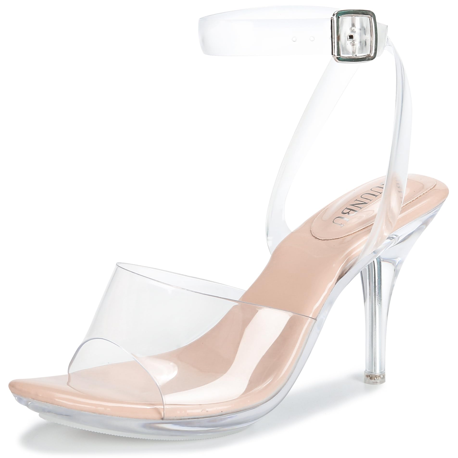 NBUUNBU Clear Heels For Women Transparent Strappy Platform Sandals Ankle Strap High kitten Heel Sexy Slingback Stiletto Comfortable Dress Shoes Open
