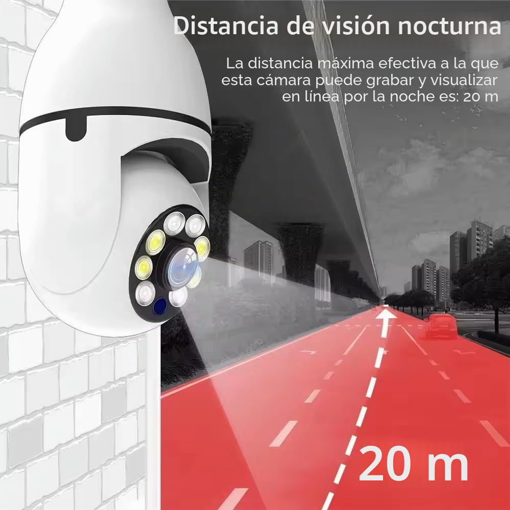 2 Piezas Cámara de Bombilla, Cámara IP con Bombilla E27 Cámaras PTZ 360 Grados Camara WiFi Exterior Visión Nocturna en Color + Detección de Movimiento + Audio Bidireccional