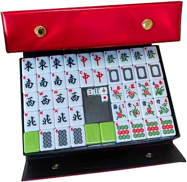 Mineup Mahjong Set, Chinese Mahjong Game Set with Carrying Travel Case, 3x2.25cm Mahjong Set Portable, mahjong set full size with english number for Travel Party Family Game, Green