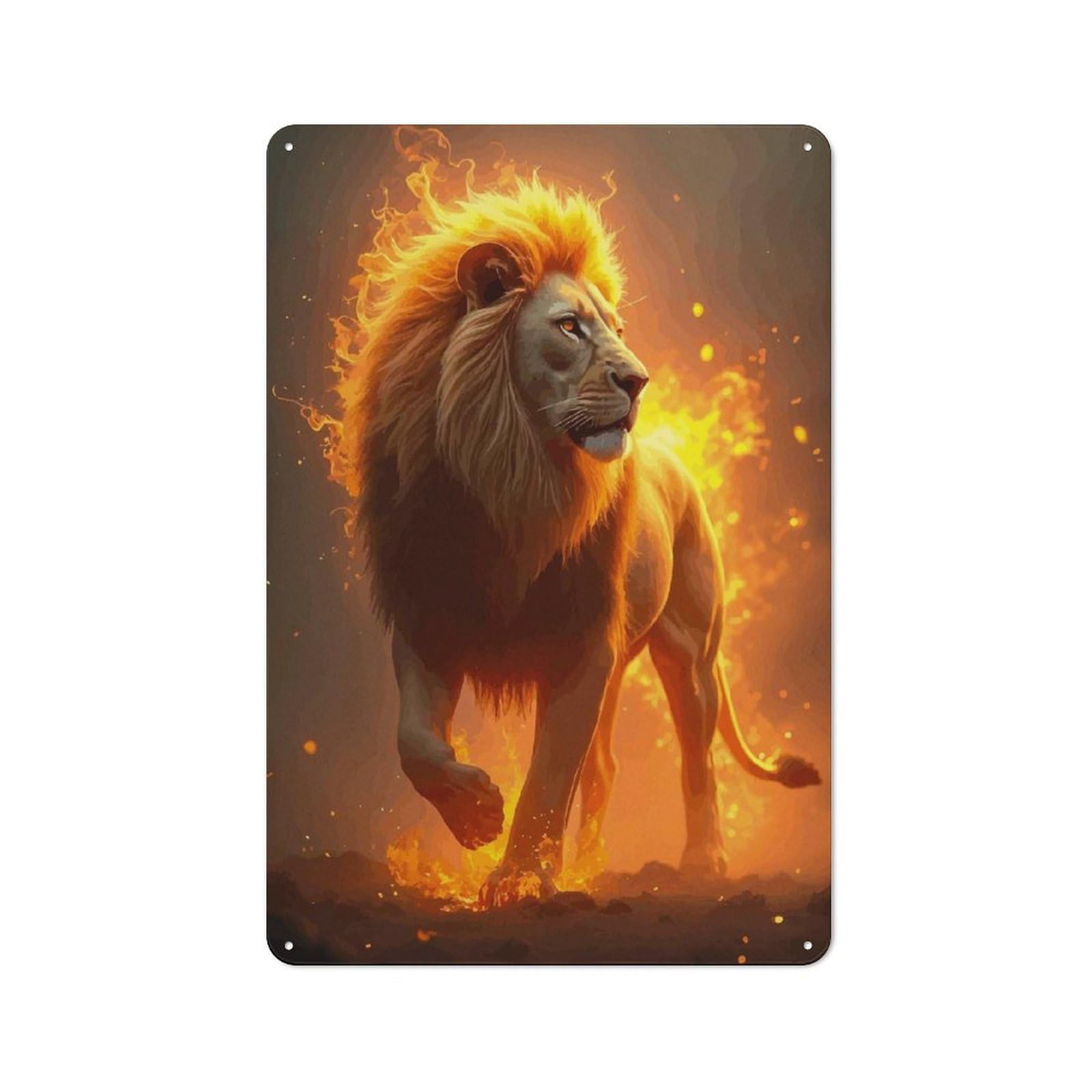 Junmoney Style-2 Retro Metal Sign With Fiery Lion Design 30X20cm, Distressed Look Retro Room Decor For Living Room, Hallway, Kitchen Or Cafe
