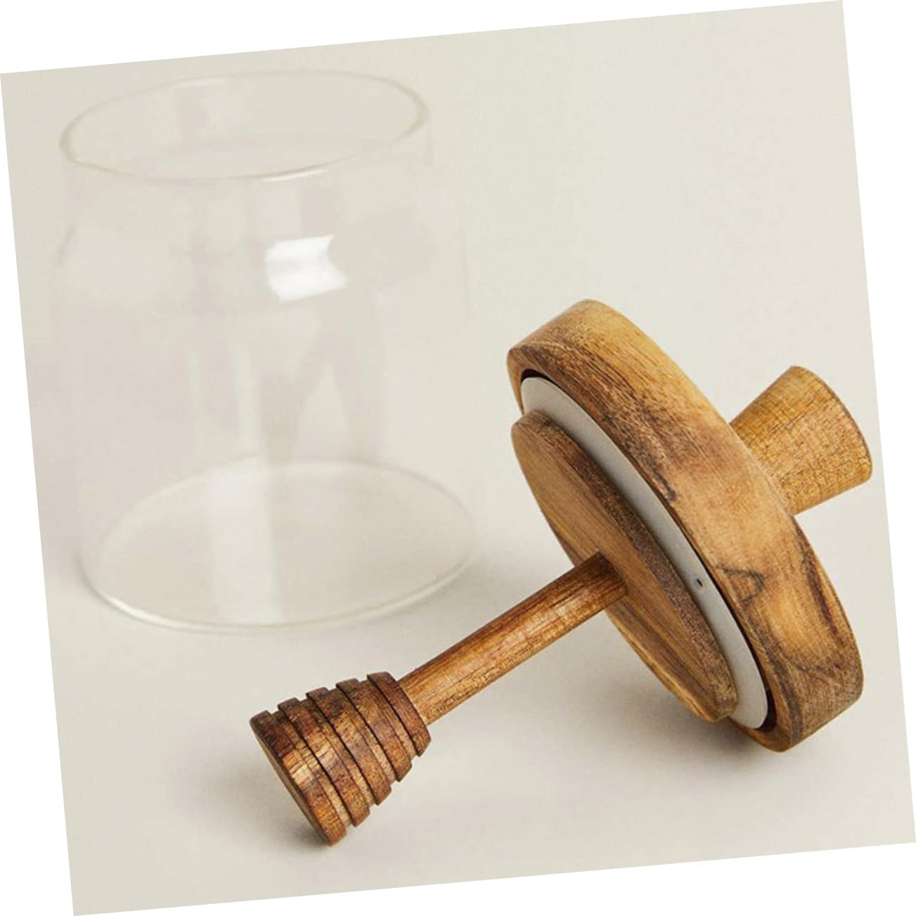 Hohopeti Honigglas mit Holz Dipper Transparenter Honigbehälter Luftdicht Aufbewahrung von Sirup für Küche und Tisch