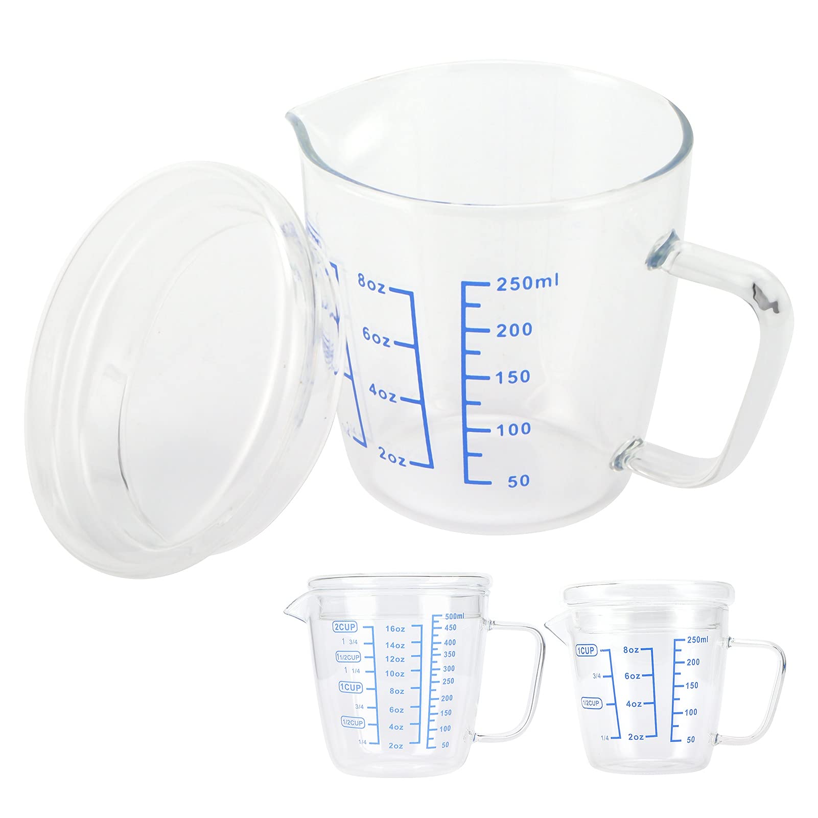 Cikonielf Glass Measuring Cup with Lid Heat-Resisting Glass Milk Scale Measuring Jug Kitchen Utensil(250ML) - Image 4