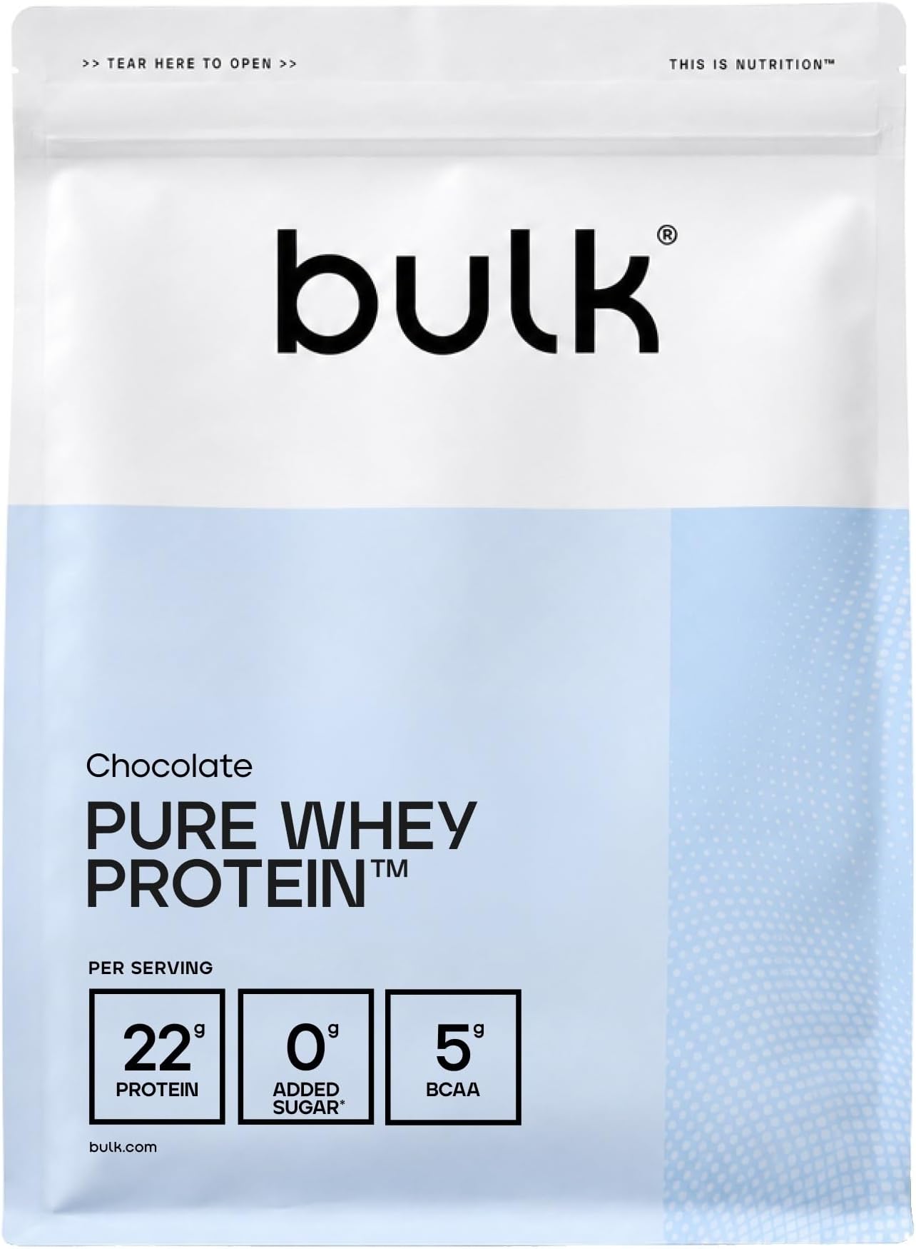 Bulk Pure Whey Protein Powder, Chocolate, 1kg | 22g Protein and 5g BCAAs per Scoop, Whey Concentrate Shake, Low Sugar, Supports Muscle Growth and Repair, Smooth Mixing