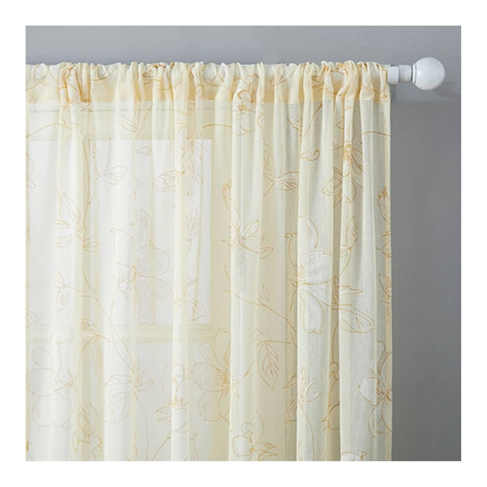 Durchsichtiger Vorhang Beige, Baumwolle Leinen Blume Zweig Muster halbtransparent dekorative Schiere Vorhang, Beige, H244 x B132 cm