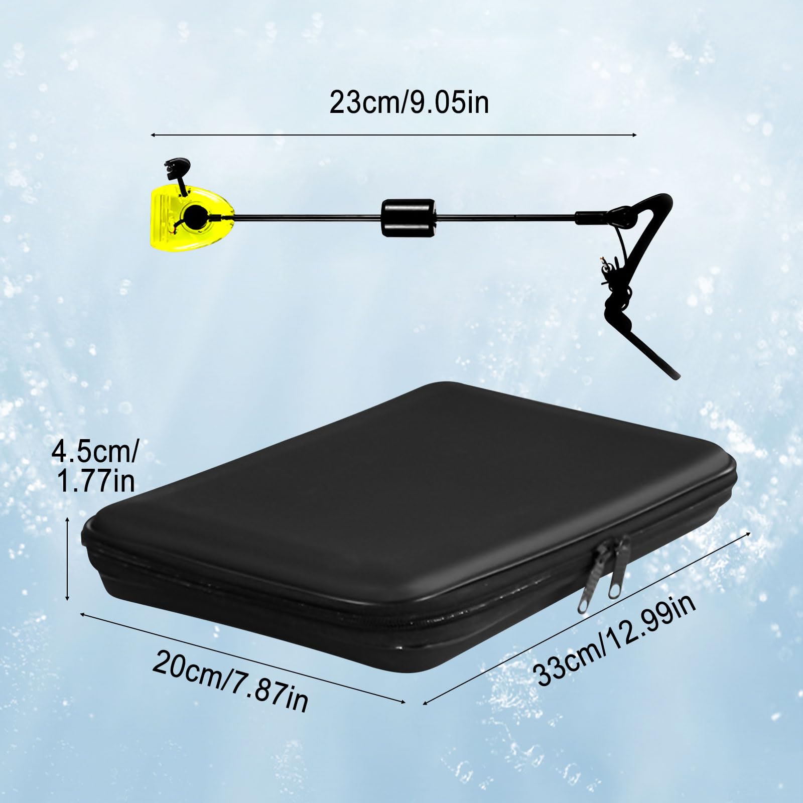 Lot de 4 détecteurs de chute pour pêche à la carpe avec alarme de touche et kit d'accessoires lumineux pour pêche à la carpe, 23 cm, avec étui de rangement zippé