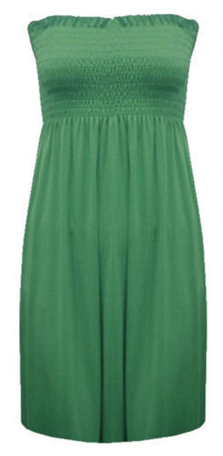 Women's Green Sheering Plus Size Boob Tube Bandeau Strapless Top Dress Uk 8-26, Xxl-Uk(20-22)