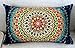 Cotton Linen Home Office Decorative Throw Waist Lumbar Pillow Case Cushion Cover Beautiful Bohemian Flower Boho Geometric Floral Mandala Pattern Royal Blue Rectangle 12 X 20 Inches