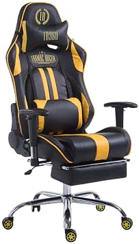 Silla Racing XL Limit Tapizada en Cuero sintético I Silla Gaming con Soporte Metal Cromado I Silla Oficina con Ruedas I Silla Gamer Regulabl, Color:Negro/Amarillo, Reposapiés:con reposapiés