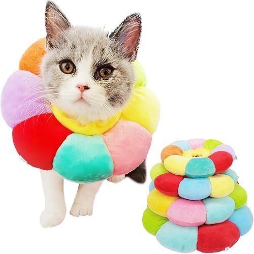 KUDES Collar de recuperación para perros pequeños y gatos, lindo cono de cuello después de la cirugía, collar E ajustable para mascotas, collar