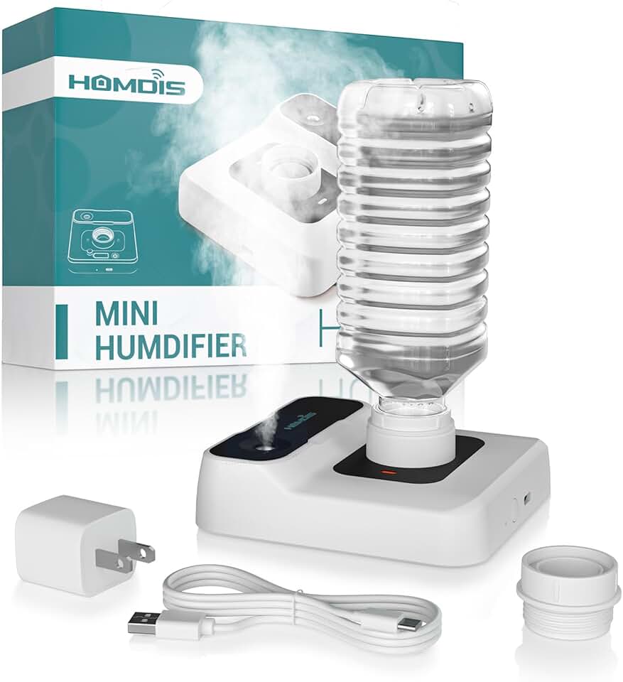 Travel Humidifier, Portable Small Humidifier for Plants, Bedroom, Office, Hotel or Car, 5000mAh Battery Operated Mini Cool Mist Humidifiers, Quiet 23dB, Auto-off, Night Light &amp; BPA-Free, White