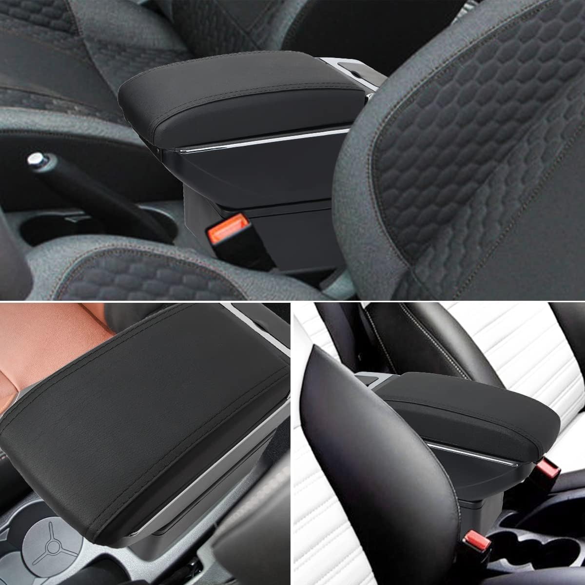 Auto Armsteun Voor Mirage Attrage Space Star 2014-2018 Dubbellaags Console Center Grote Opbergdoos met 3 Usb-poort Opladen Zwart Stiksels