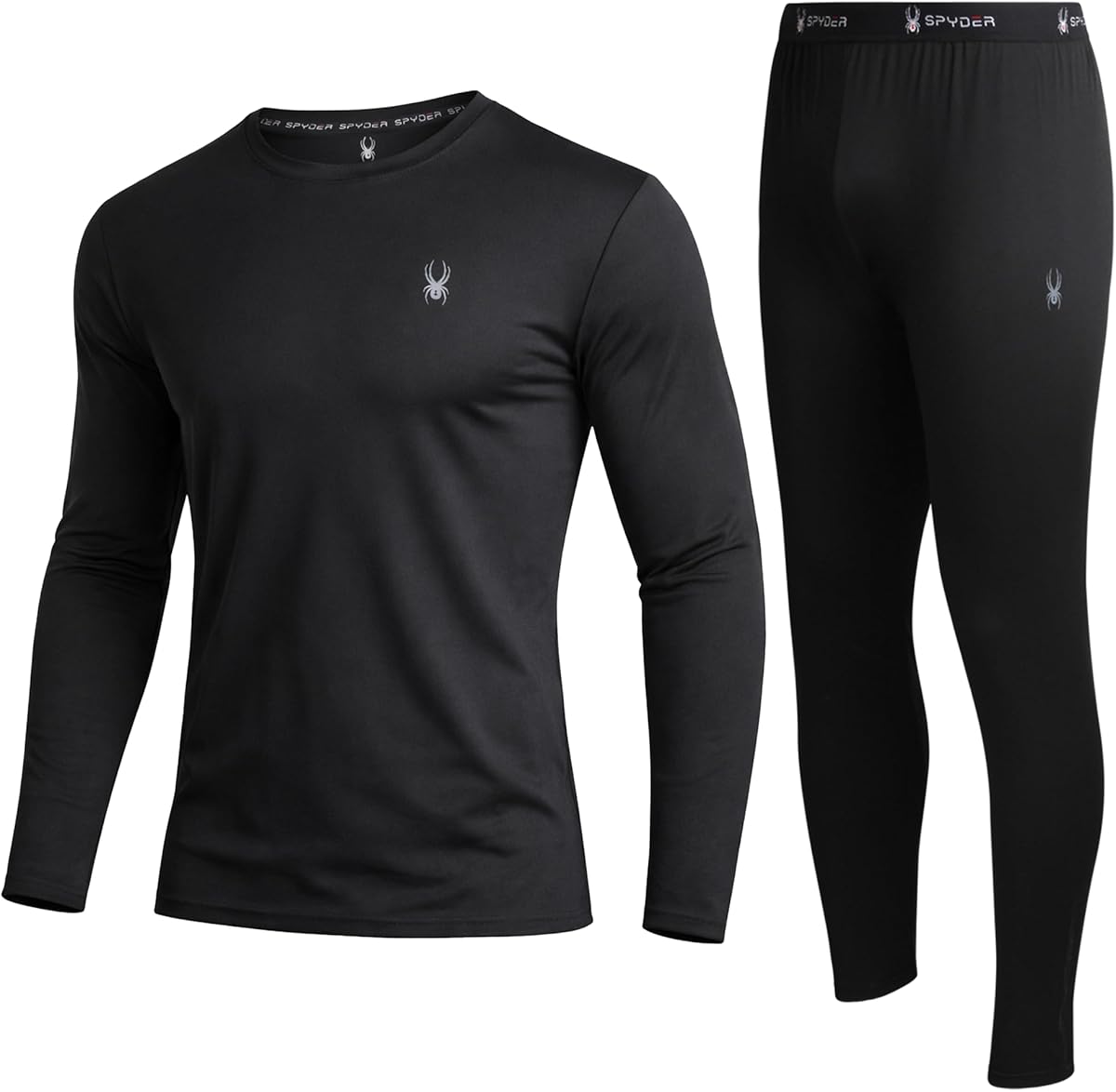 Spyder Mens Thermal Top and Bottom Set - 2 Piece Fleece Lined Thermal Shirts for Men and Long Johns Leggings Base Layer Set