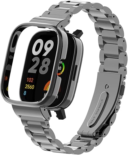 HOPMC - Correa de repuesto clásica con marco de metal y hebilla de malla de acero inoxidable para Redmi Watch 3