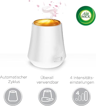 Air Wick Aroma Oil Diffuser Starter Set Including 1 Device 1 x 20 ml Cotton & White Orchid & 2 x 20 ml Cherry Blossom & Raspberry Refill