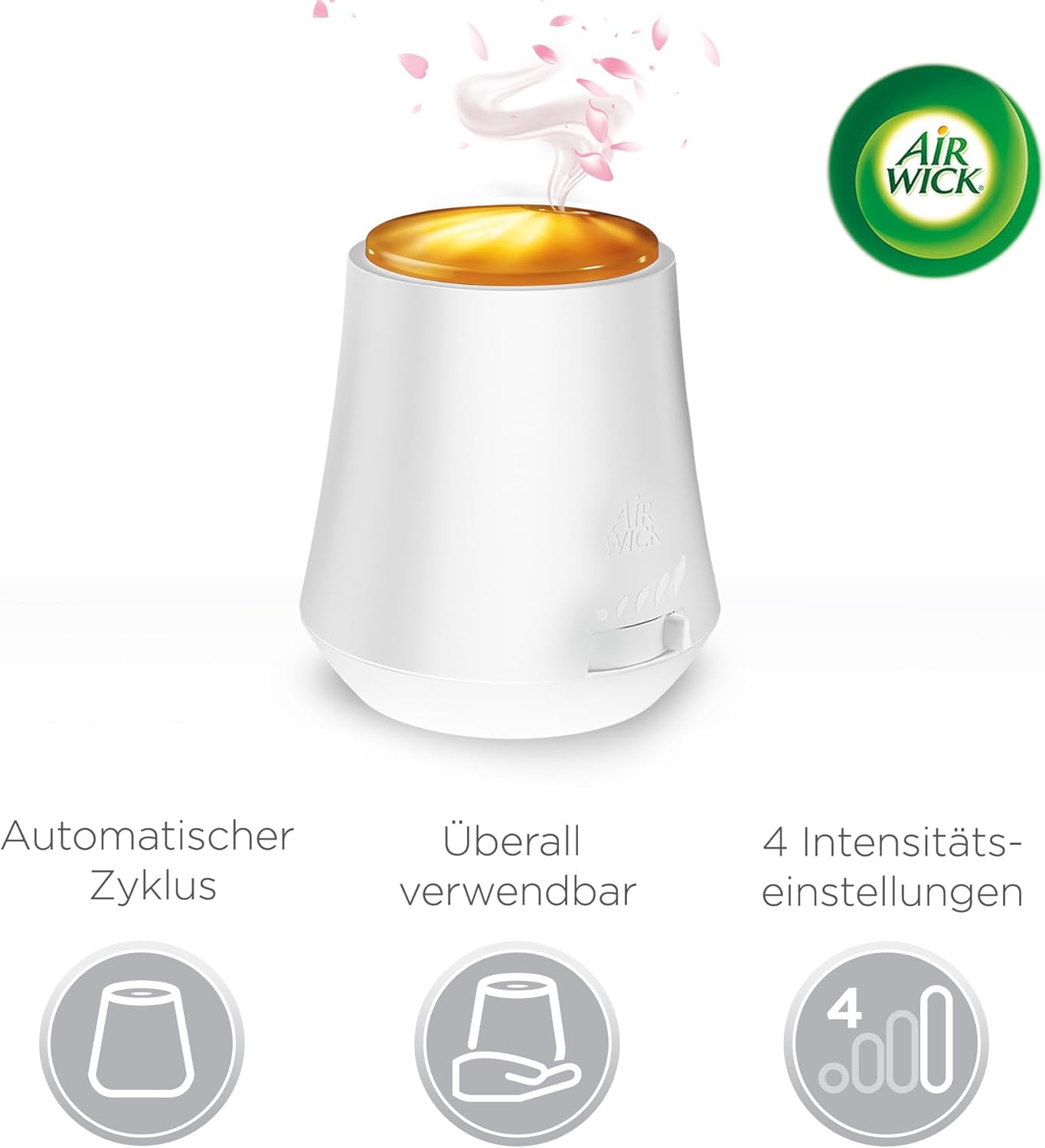 Air Wick Aroma-Öl Diffuser Starter-Set – 4 Sets mit je 1 elektrischem Gerät und 1x20ml Duftöl Nachfüllflakon Cotton & Weiße Orchidee für Raumbeduftung und Wohlfühlatmosphäre