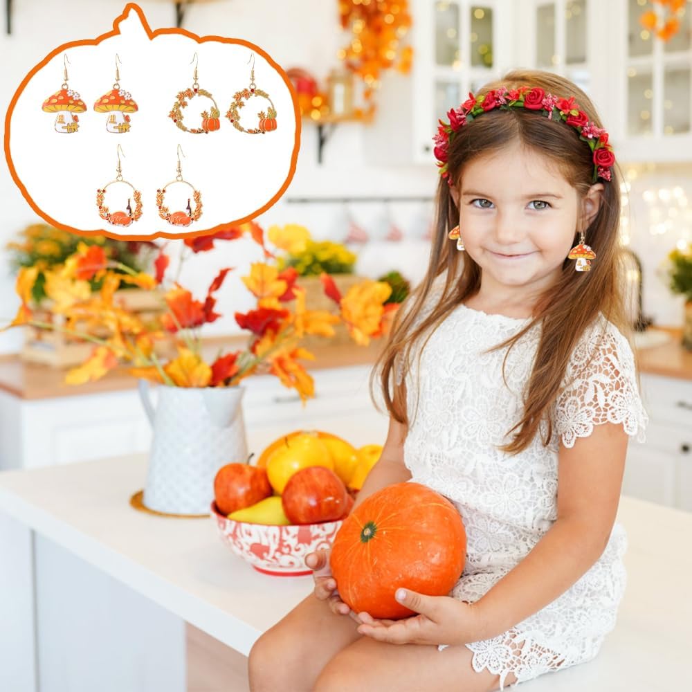 JOICEE 34 PCS Fall Thanksgiving Earrings Set,Autumn Earrings Set Pumpkin Turkey Maple Leaf Sunflower Wooden Dangle Earrings Stud Jewelry Earring Double Sided Print for Women Decor Halloween Party Gift - Image 5