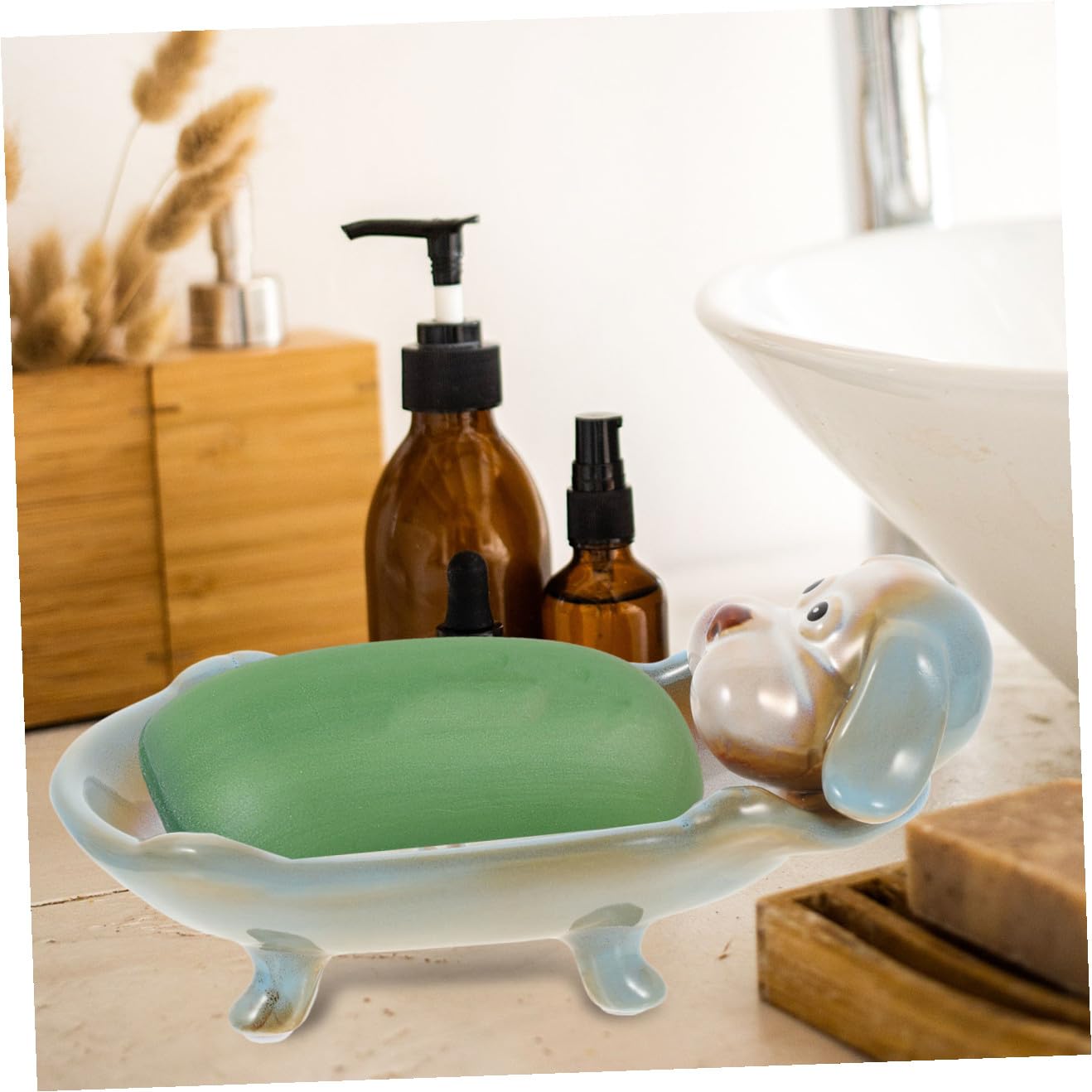 Portasapone in Ceramica a Forma di Cane, Vassoio Scolapiatti | Bagno e Doccia, Resistente alla Pressione, Assorbe Poca Acqua, Lavorazione Delicata
