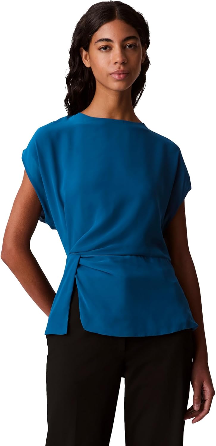 Calvin Klein Jeans Womens Chiffon Twist Front Blouse