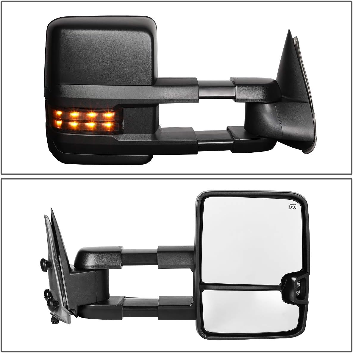 Auto Dynasty Right Side Black Power Heated Smoked LED Turn Signal Light Towing Mirror Compatible with Silverado Sierra Tahoe 99-02