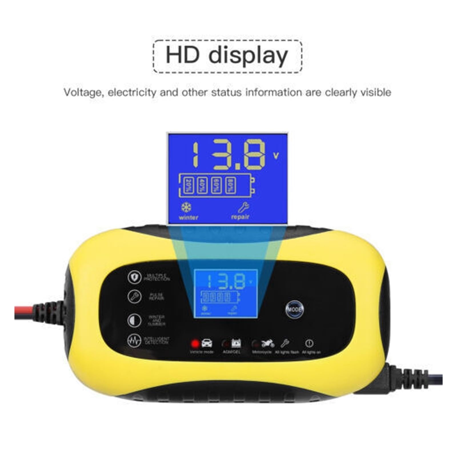 Przenośna Ładowarka Samochodowa Z Wyświetlaczem LCD Pulse Repair Charger 12V 6A Do Motocykli Samochodów Motocyklowych Precyzyjne łAdowanie