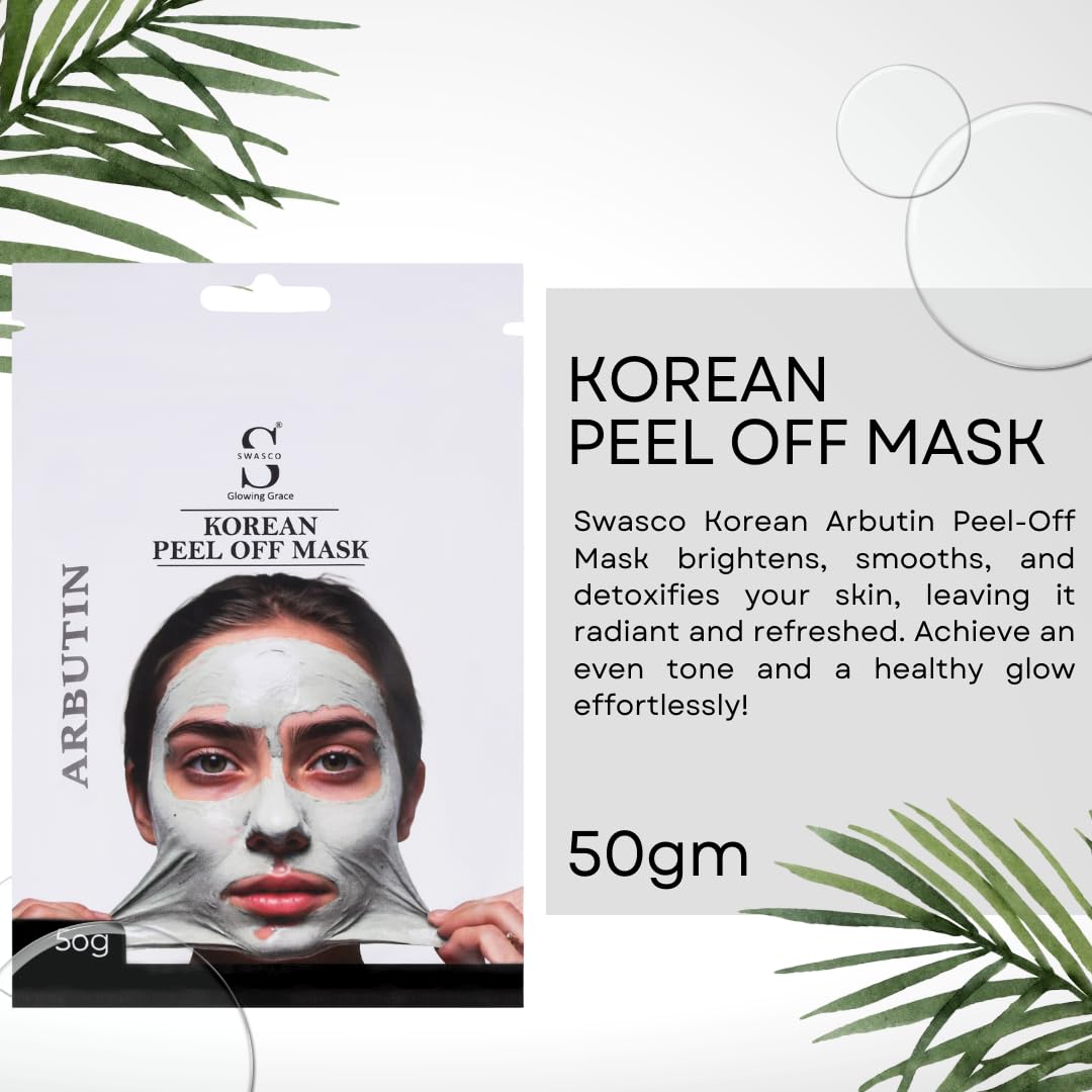 Swasco Korean Peel-Off Mask 50gm – Achieve Korean Glass Skin, Deep Cleansing & Glowing Radiance Instantly (Arbutin) 1