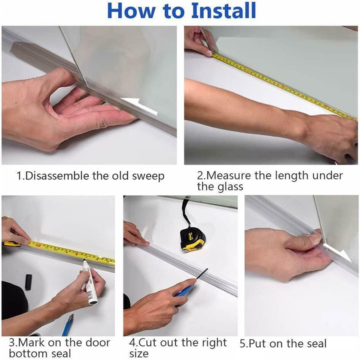 2-Pack Frameless Shower Door Bottom Seal for 1/4" Glass 19" Long Sweep - Glass Door Seal Strip Stop Shower Leaks
