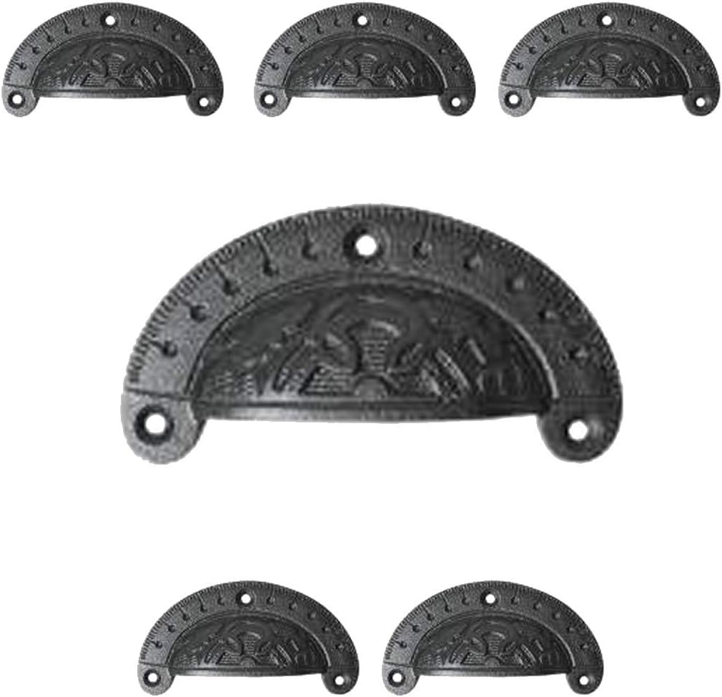 Renovators Supply Manufacturing Cabinet Pulls 3-3/4 In. Black Cast Iron Drawer Cup Bin Pulls With Mounting Hardware Pack Of 6