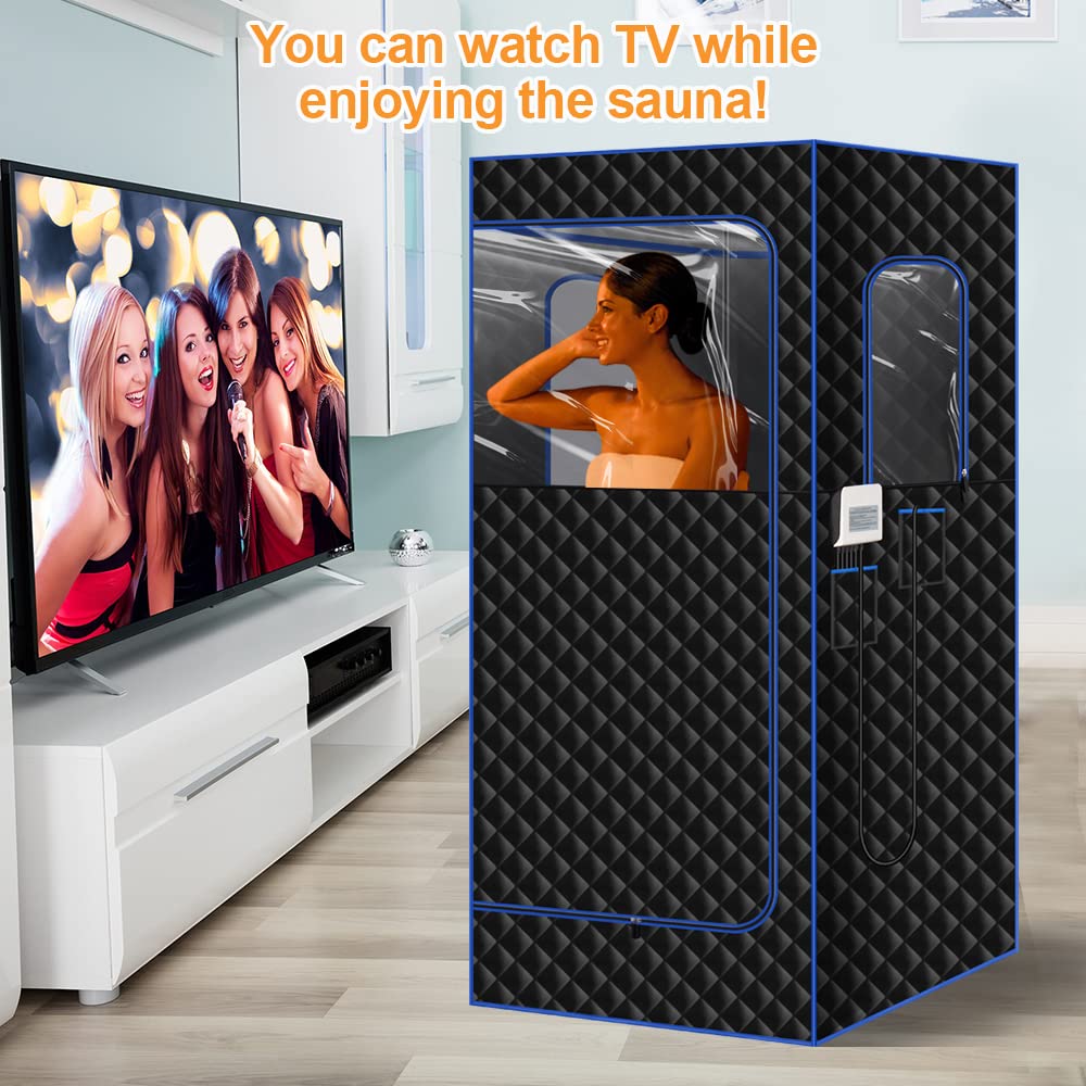 Hunter tribe Portable Infrared Sauna Full Size Personal Sauna for Home with Heating Foot Pad and Lamp,Remote Control,Timer,Transparent Window,Full Body Relaxation in Home Sauna(70.1â€?Hx34.6â€?Lx34.6â€?W)