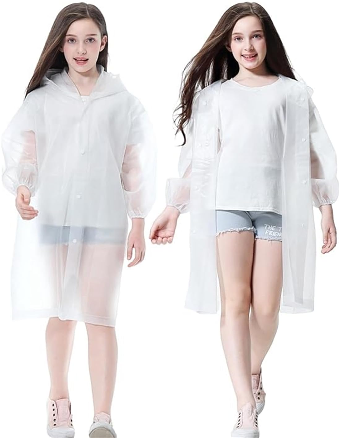 2 Packs Rain Ponchos Raincoats for Kids, Rain Ponchos Portable Rain Coats Jacket Reusable with Hood for 6-12 Years Old Boys Girls Hiking Camping Outdoor Traveling, Tighten cuffs Style, White