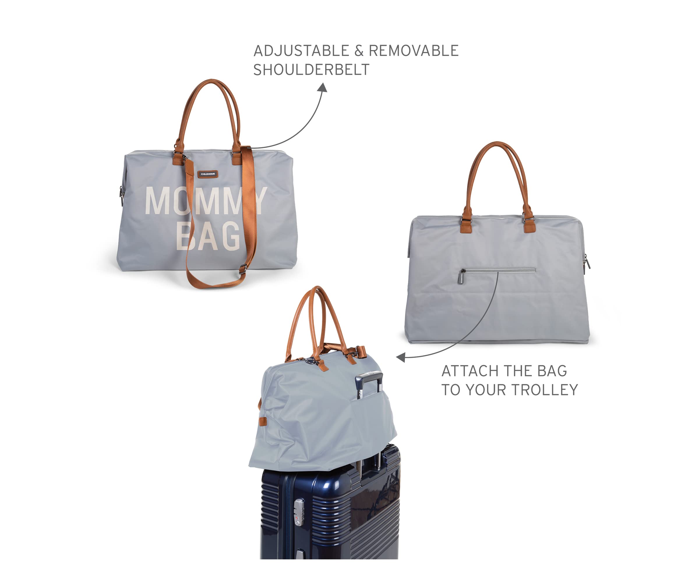 CHILDHOME, Mommy Bag, torba na pieluchy, dla kobiet w ciąży, torba podróżna, duża pojemność, mata do przewijania, regulowany pasek na ramię, przegroda, izolowana kieszeń, przejście na walizkę,