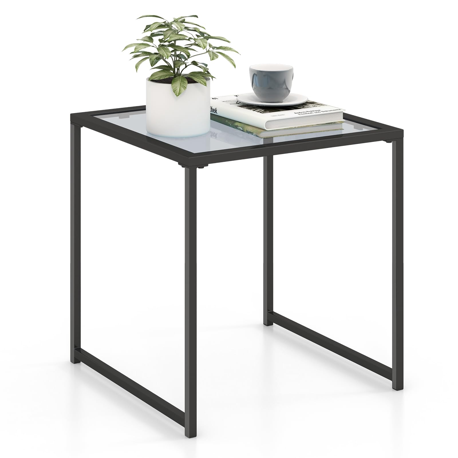 GIANTEX Tavolino quadrato 43 x 43 cm con piano in vetro temperato
