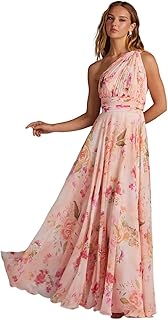 Chiffon One Shoulder Bridesmaid Dress for Women Ruched Long Formal Dress with Pockets CC001