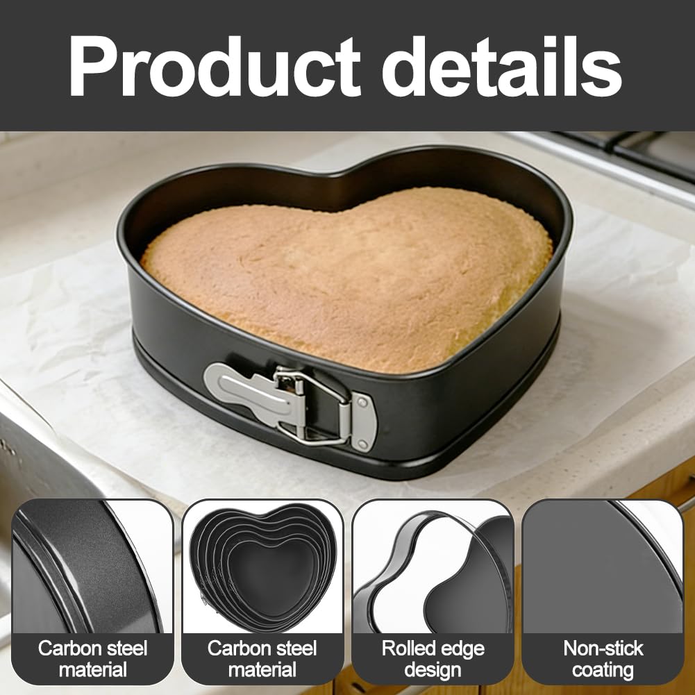 Tortiera a Cerniera 15 cm a Forma di Cuore – 2 pezzi Stampo per Torte Antiaderente in Acciaio al Carbonio, Teglia da Forno Apribile per Cheesecake e Dolci