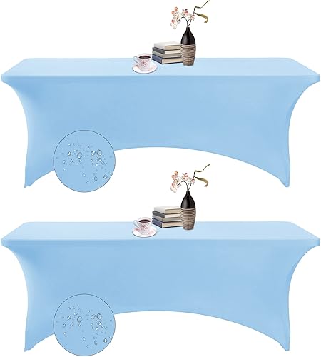 Miniatura 12 de Paquete de 2 manteles rectangulares impermeables de elastano, 6 pies, color negro, elástico, resistente a las manchas, para todas las estaciones