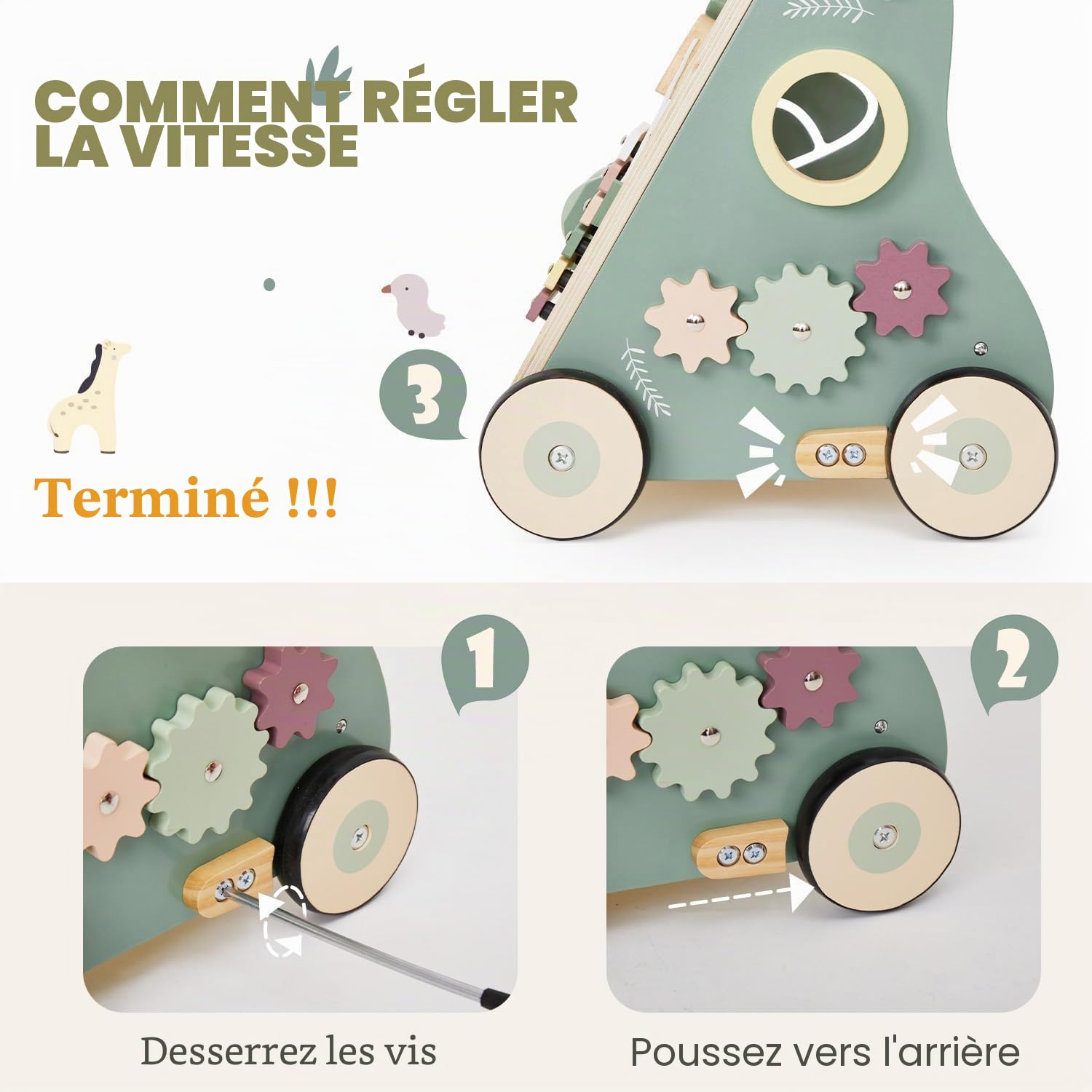 Labebe Trotteur 8 en 1 - Chariot de Marche en Bois avec Roues Caoutchoutées et Centre d'Activité pour Bébé