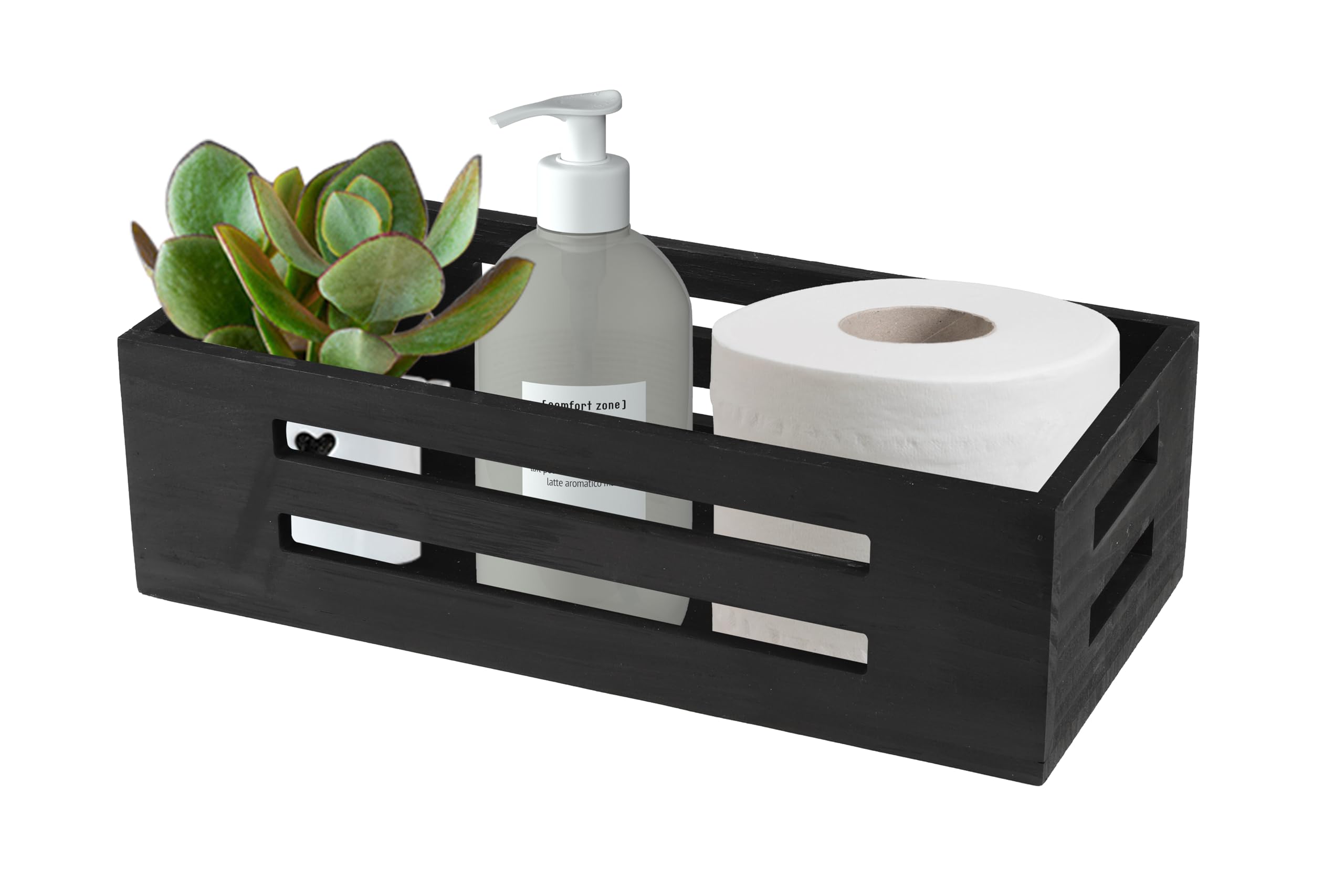 Gzsekken Toilet Roll Basket Toilet Tank Basket Black Bathroom Holder Toiletries Organiser Tray for Bathroom Paper Wood Bathroom Accessories Tank Kitchen Decor